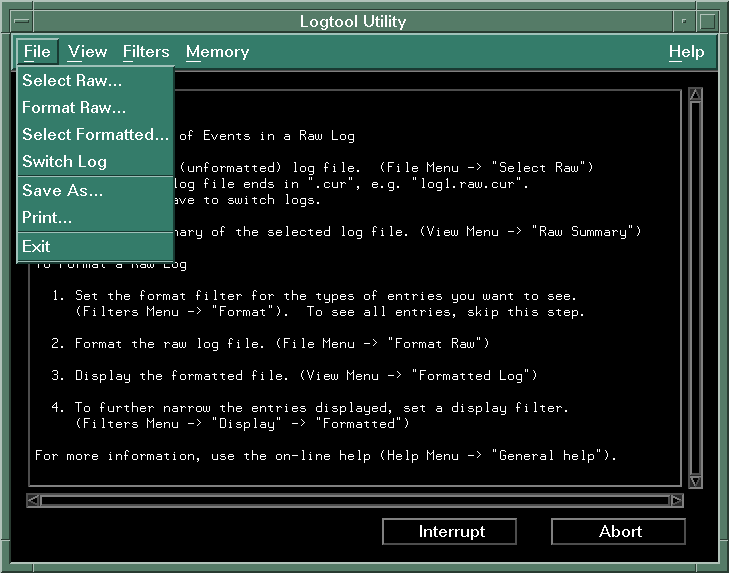 Logtool's initial screen (xstm), 1K