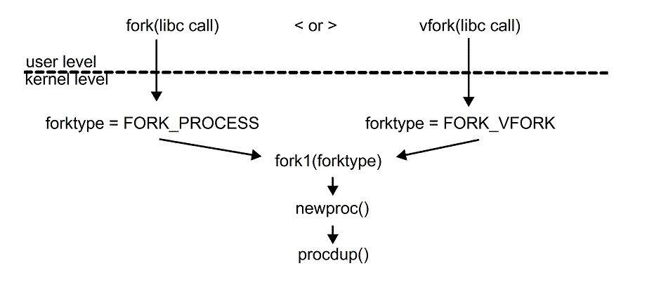 [Comparing fork() and vfork() at process creation]