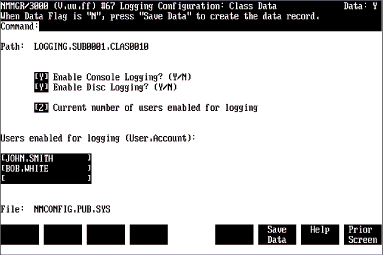 [Class Data Screen Example]