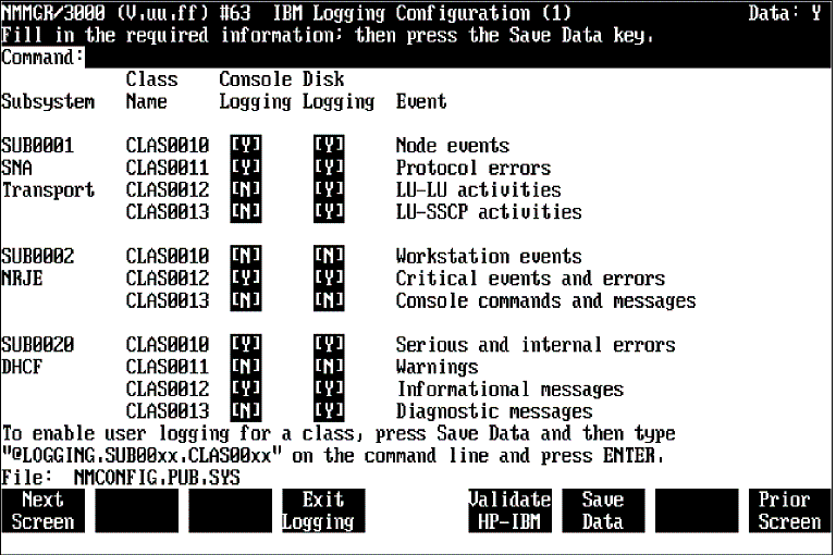 [IBM Logging Configuration (1) Screen Example]