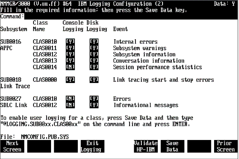 [IBM Logging Configuration (2) Screen Example]