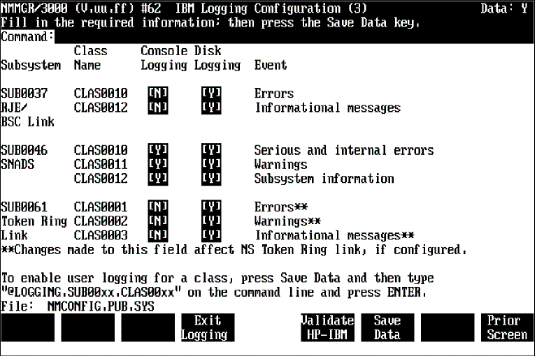 [IBM Logging Configuration (3) Screen Example]