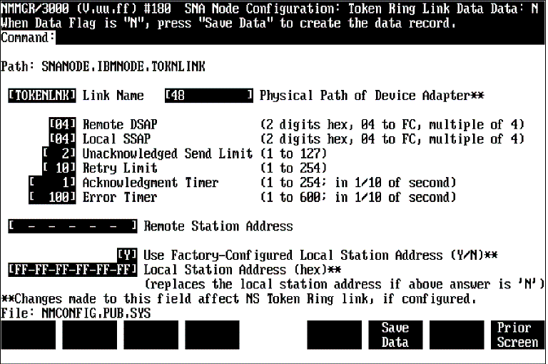 [Token Ring Link Data Screen Example]