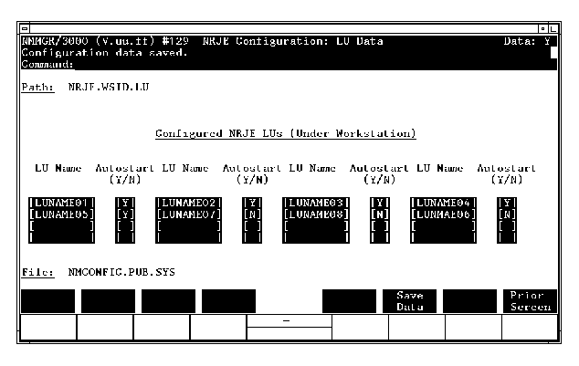 LU Data Screen Example