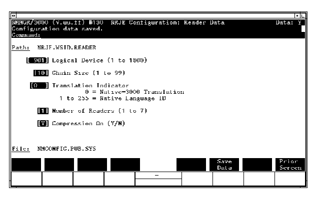 Reader Data Screen Example