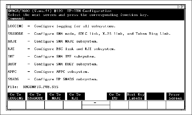 HP-IBM Configuration Screen