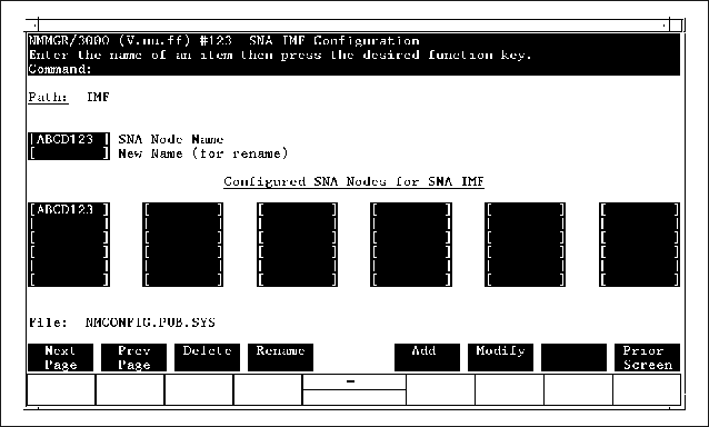 SNA IMF Configuration Screen