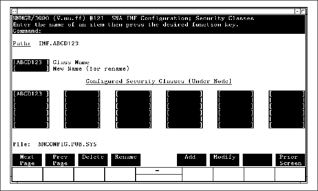 Security Classes Screen