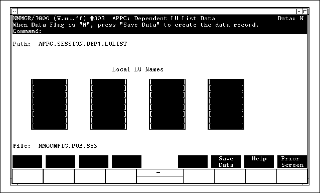 Dependent LU List Data Screen