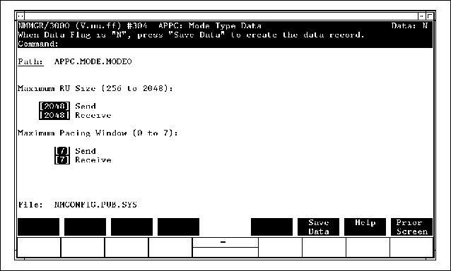 Mode Type Data Screen