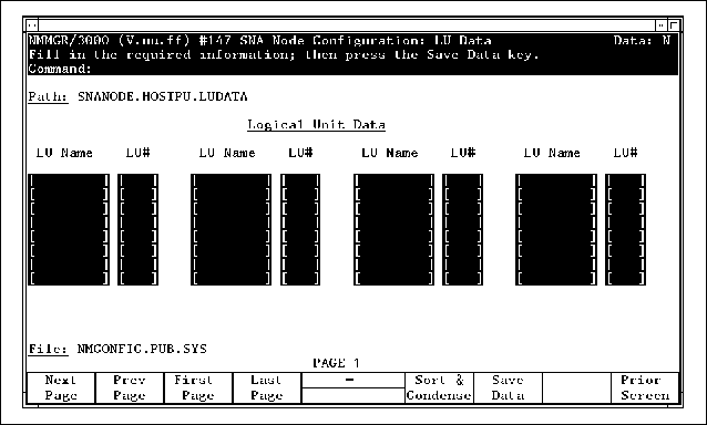 Example SNANODE LU Data Screen (HOSTPU)