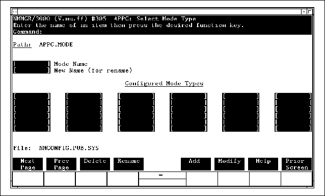 Example Select Mode Type Screen