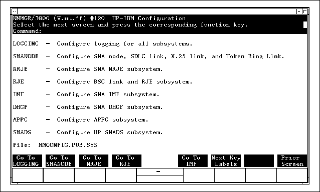 HP-IBM Configuration Screen