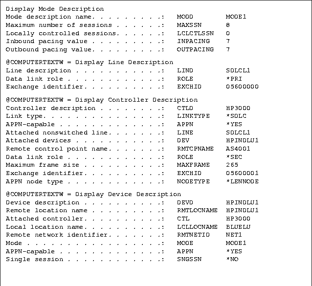 Sample Lines from an AS/400 Configuration