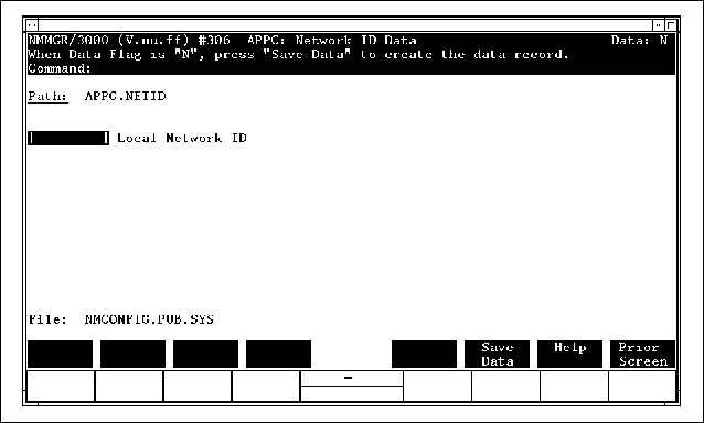 APPC: Network ID Data Screen