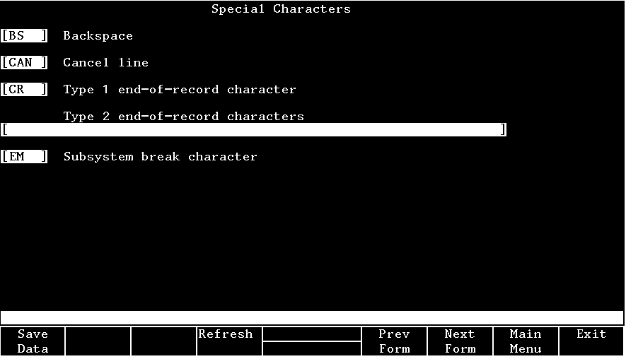 [Special Characters Screen]