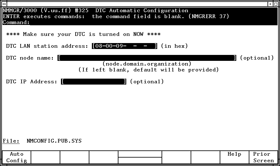 The DTC Automatic Configuration Screen