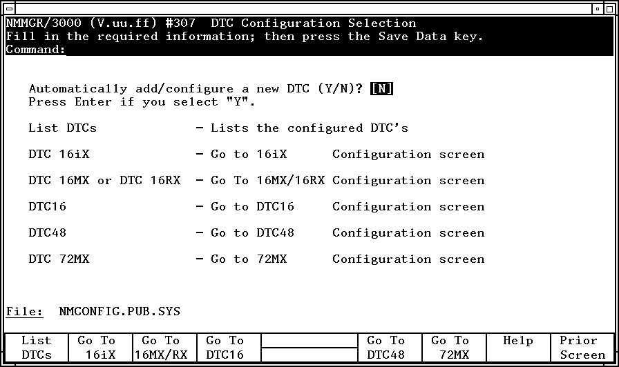 DTC Configuration Selection Screen