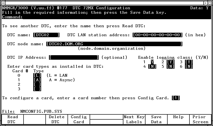 DTC Configuration Screen