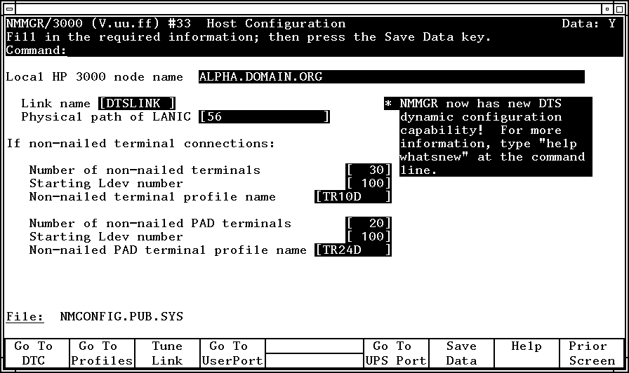 Host Configuration Screen (PC-Based)