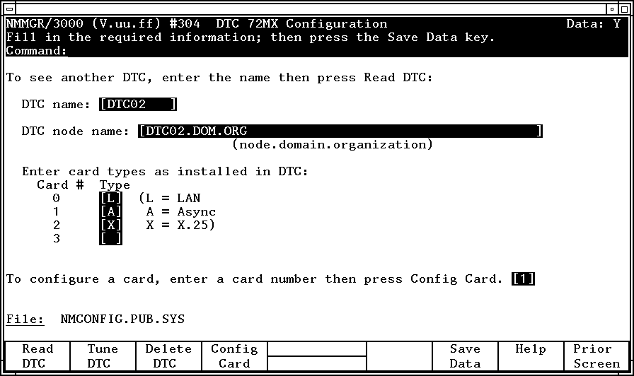 DTC Configuration Screen