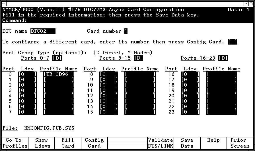 DTC Card Configuration Screen