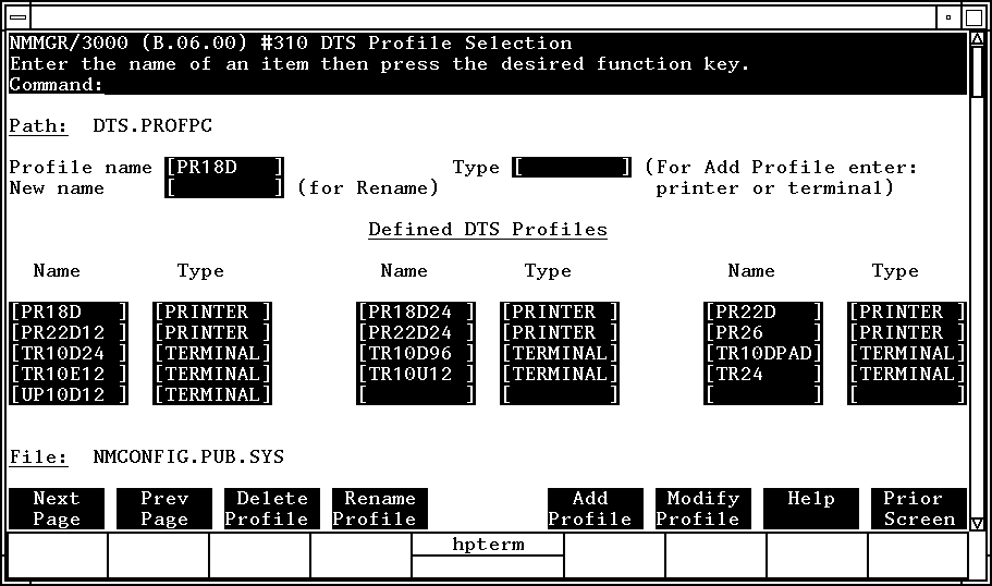 DTS Profile Selection Screen