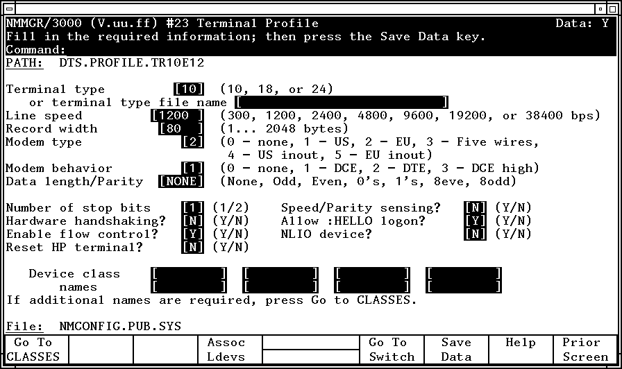 Terminal Profile Screen (Host-Based)