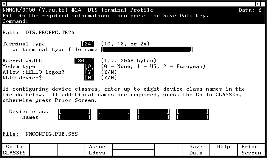 Terminal Profile Screen (PC-Based)
