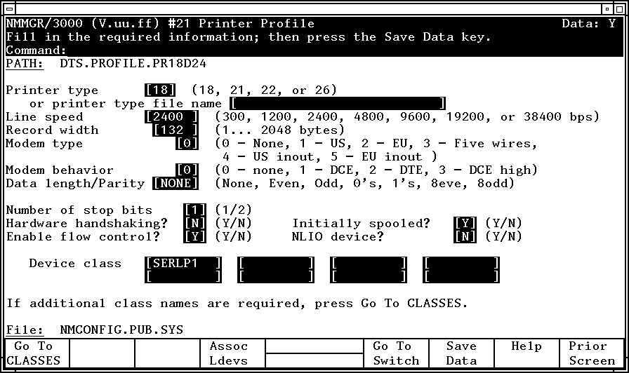 Printer Profile Screen (Host-Based)