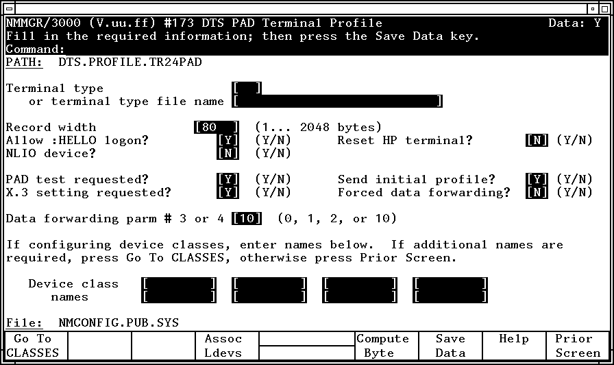 PAD Terminal Profile Screen (Host-Based)