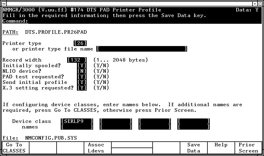 PAD Printer Profile Screen (Host-Based)