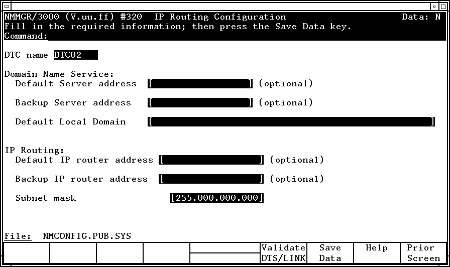 DNS/IP Routing Configuration Screen