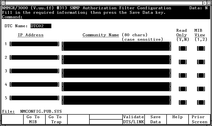 SNMP Authorization Filter Screen