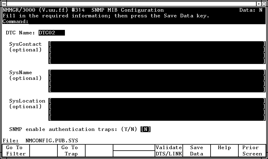 SNMP MIB Configuration Screen