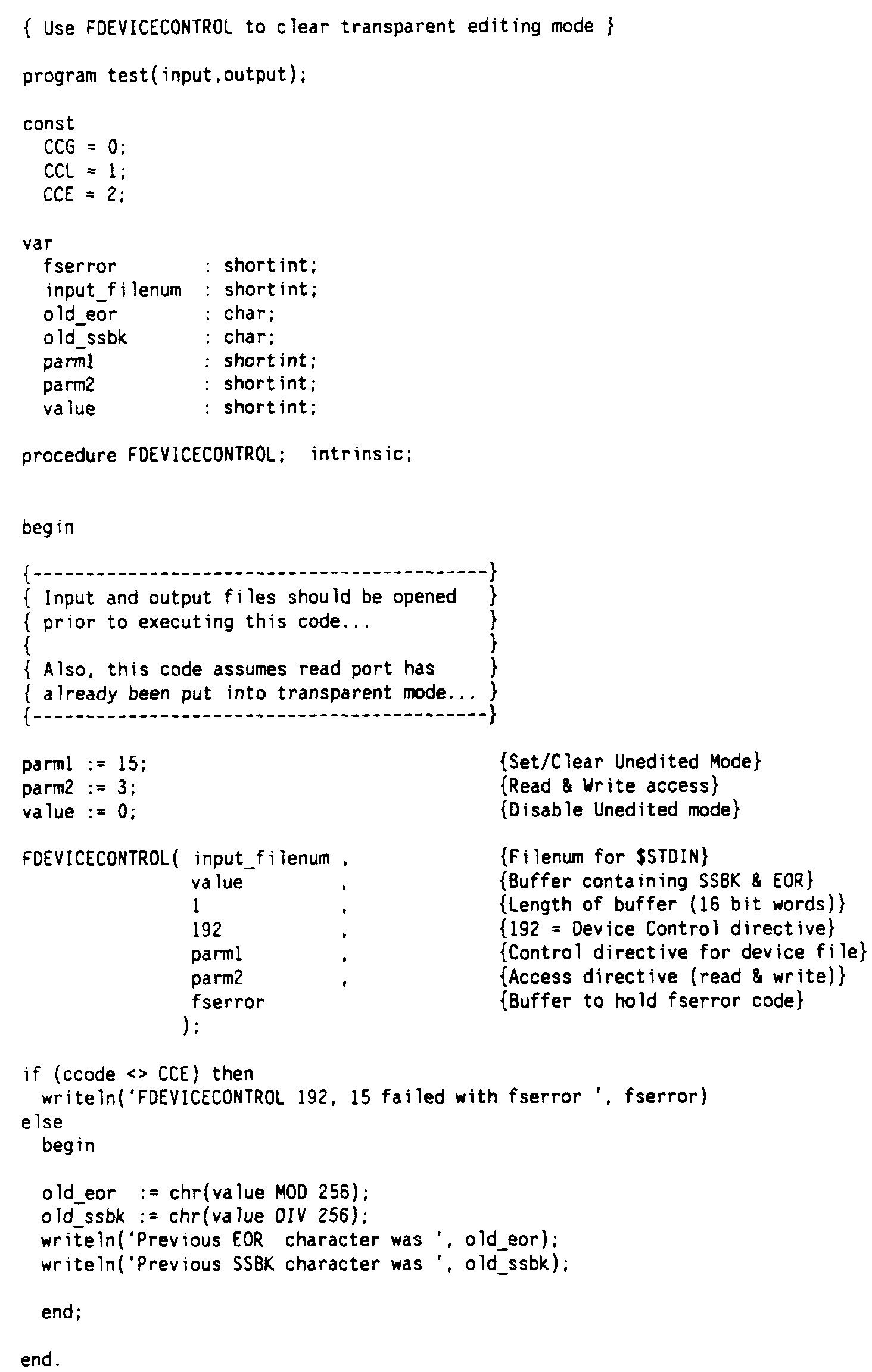 FDEVICECONTROL to Disable Transparent Mode