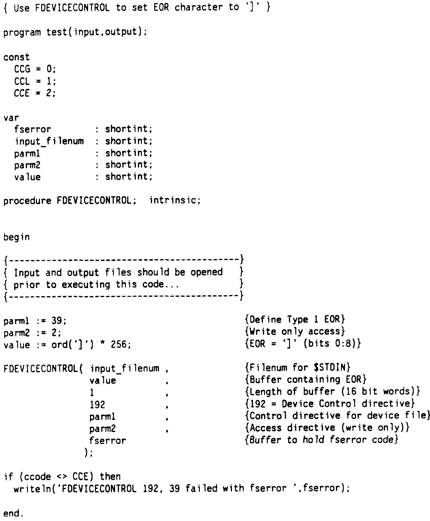 FDEVICECONTROL to Specify EOR Character