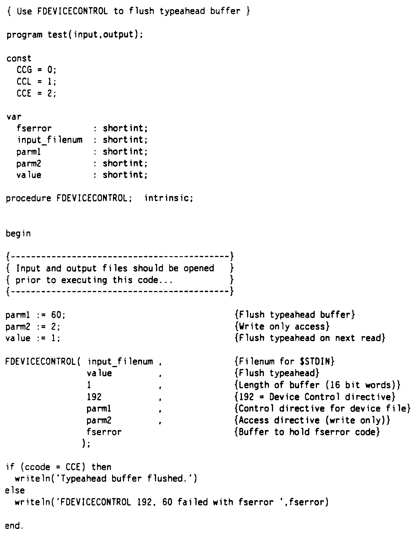 Program Fragment Setting Typeahead Mode