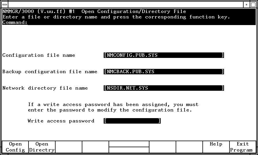 Open Configuration/Directory File Screen