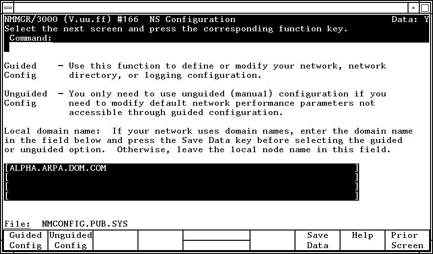 NS Configuration Screen