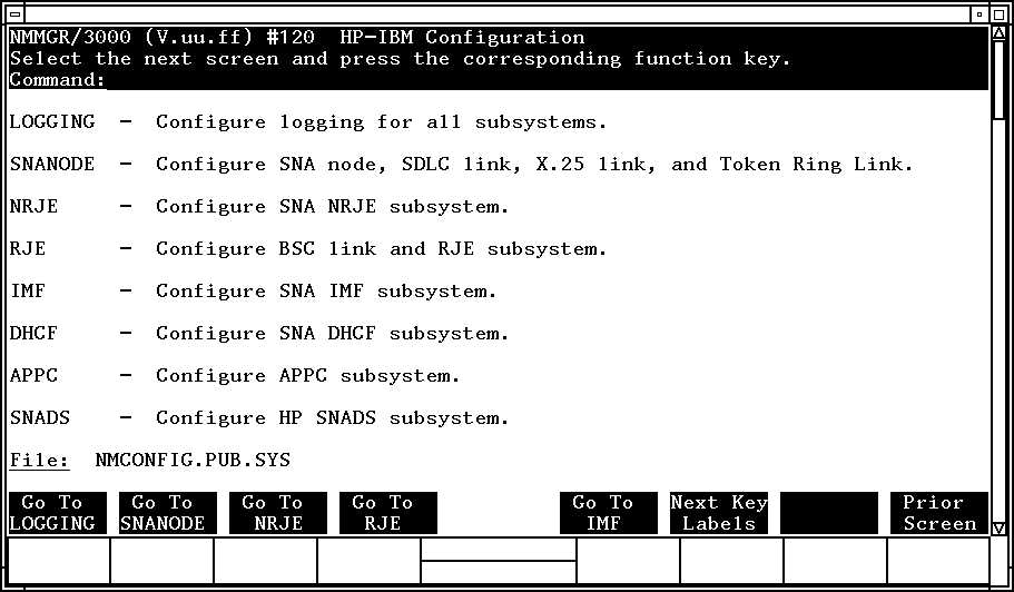 HP-IBM Configuration Screen