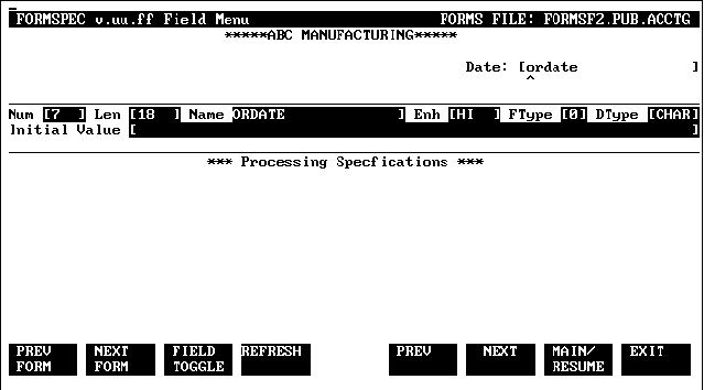 Example of a Field Menu