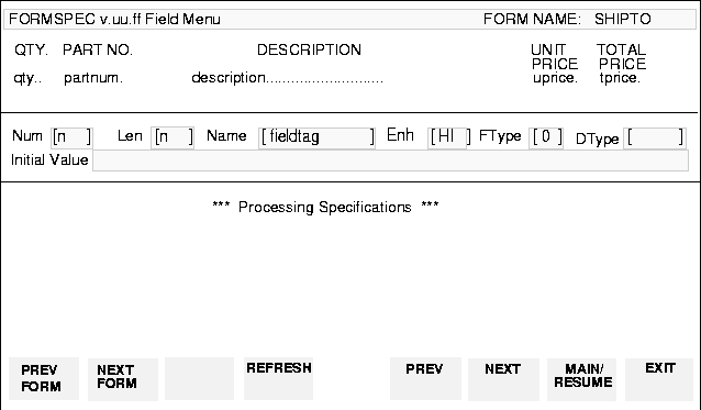 Sample Field Menu