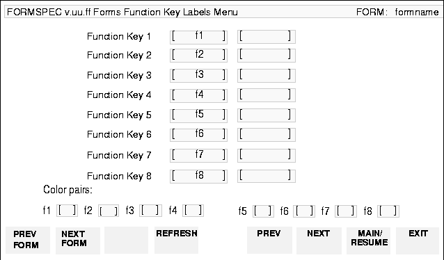 Form Function Key Labels Menu