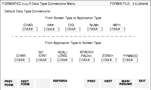 Data Type Conversion Menu