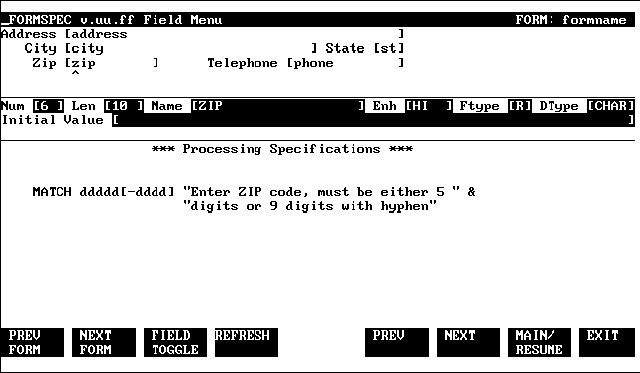 Field Menu with Custom Error Messages