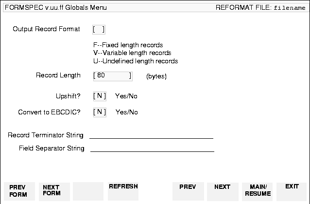 Globals Menu