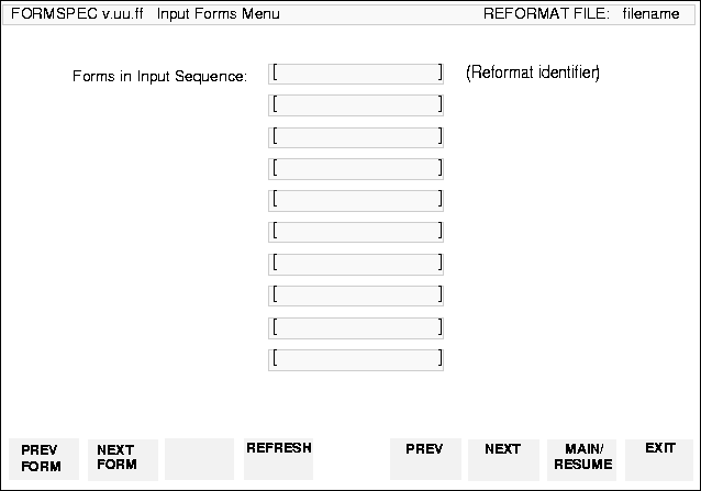 Input Forms Menu