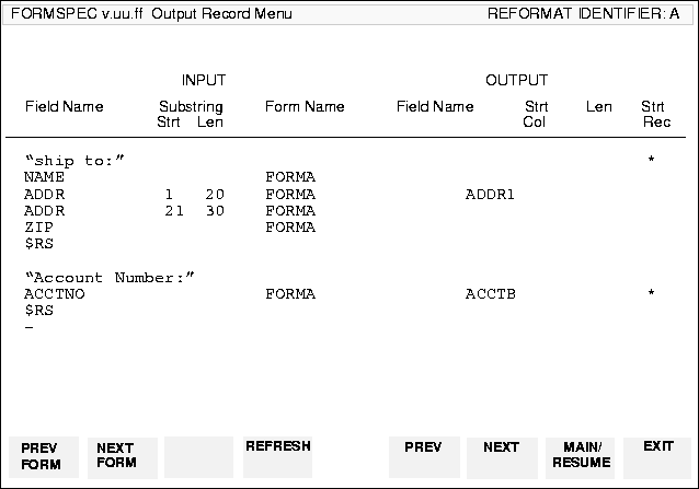 Sample Output Record Menu