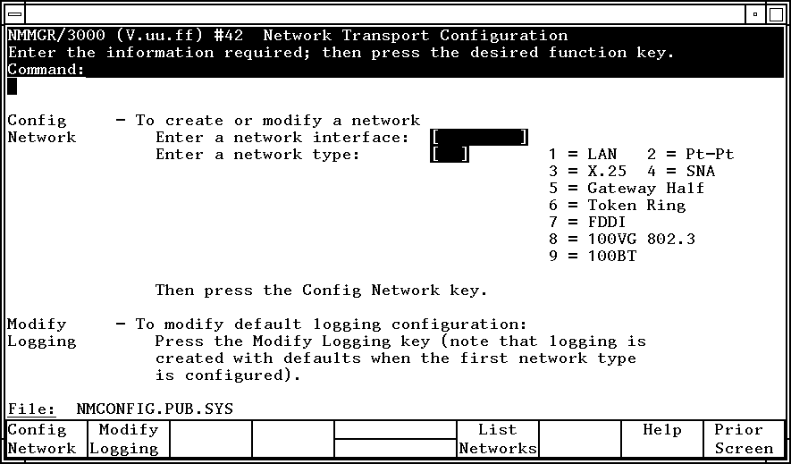 [Network Transport Configuration Screen]